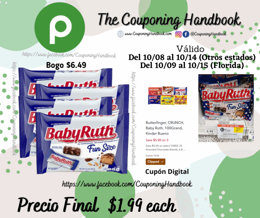 Baby Ruth Candy Bar, Fun Size 10.2 oz  por $4.99