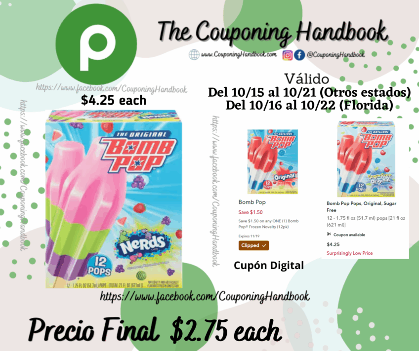 Bomb Pop Pops, Strawberry, Watermelon & Grape, Nerds Candy por $2.75