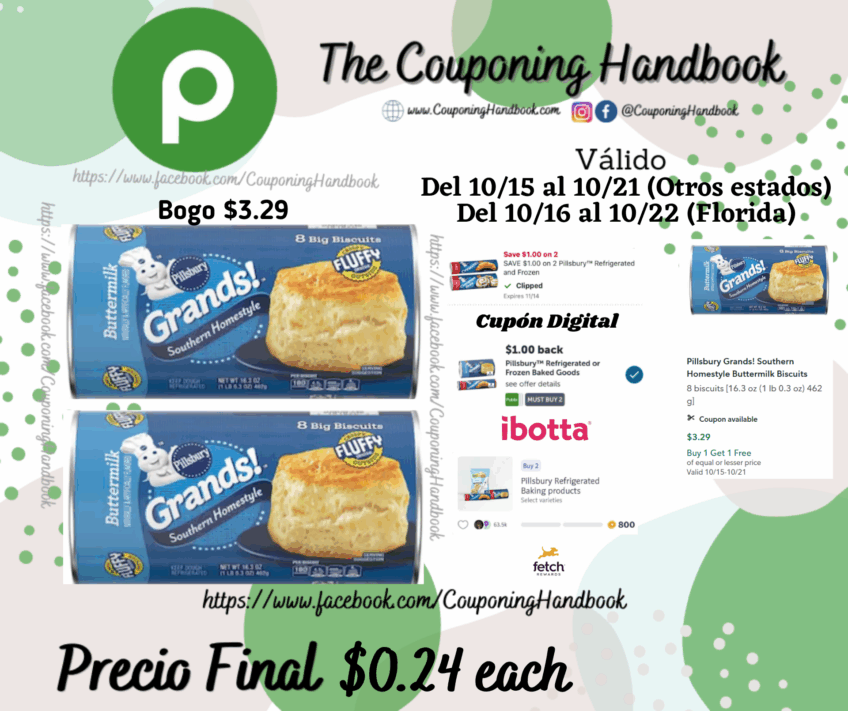 Pillsbury Grands! Southern Homestyle Buttermilk Biscuits por $0.24