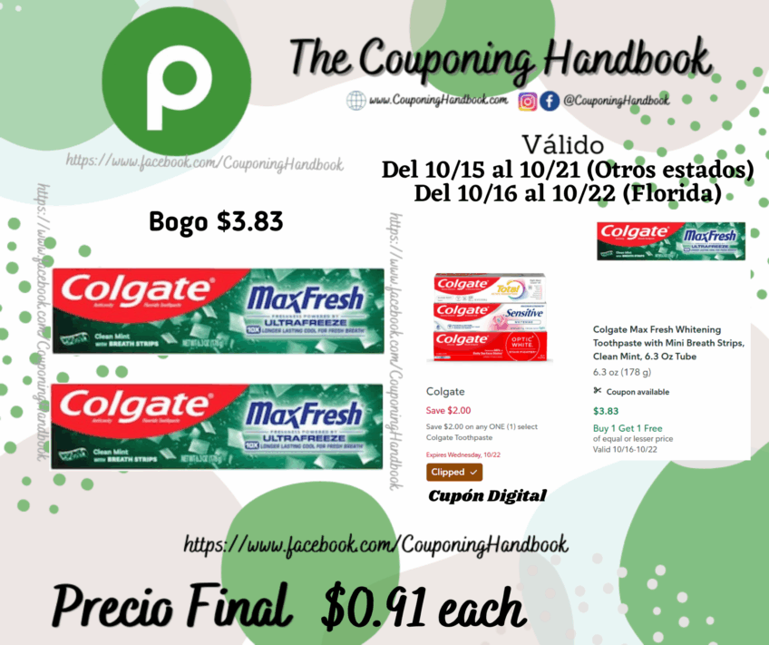 Colgate Max Fresh Whitening Toothpaste with Mini Breath Strips 6.3 Oz Tube por $0.91