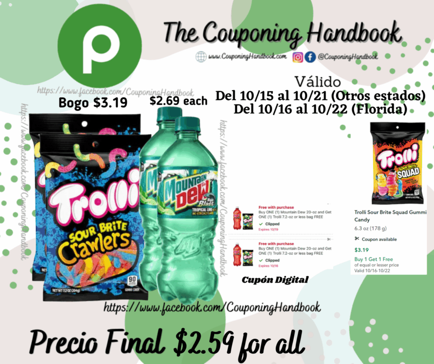 02 Trolli Gummi Candy, Sour Brite, Crawlers y 02 Mountain Dew Mountain Dew Baja Blast DEW Tropical Lime Flavor 20 Fl Oz por $2.59