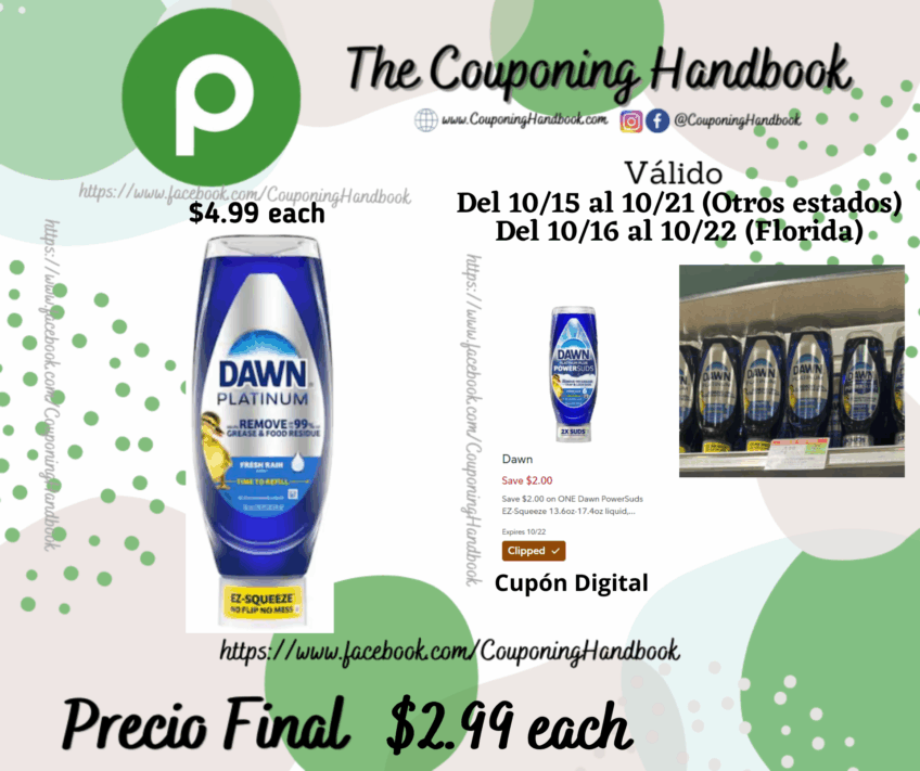 Dawn Platinum EZ-Squeeze Dish Soap, Fresh Rain por $2.99