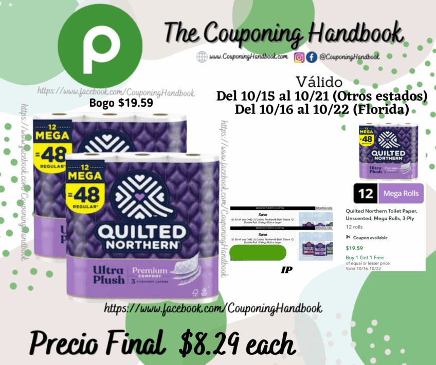 Quilted Northern Toilet Paper, Unscented, Mega Rolls, 3-Ply 12 rolls por $8.29