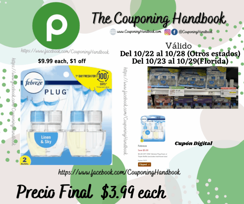 Febreze Plug Air Freshener, Linen & Sky, (2) .87 oz Oil Refills por $3.99