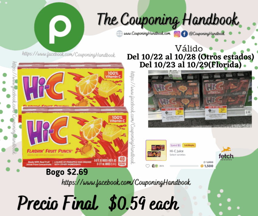 Hi-C Fruit Drink, Flashin’ Fruit Punch por $0.59