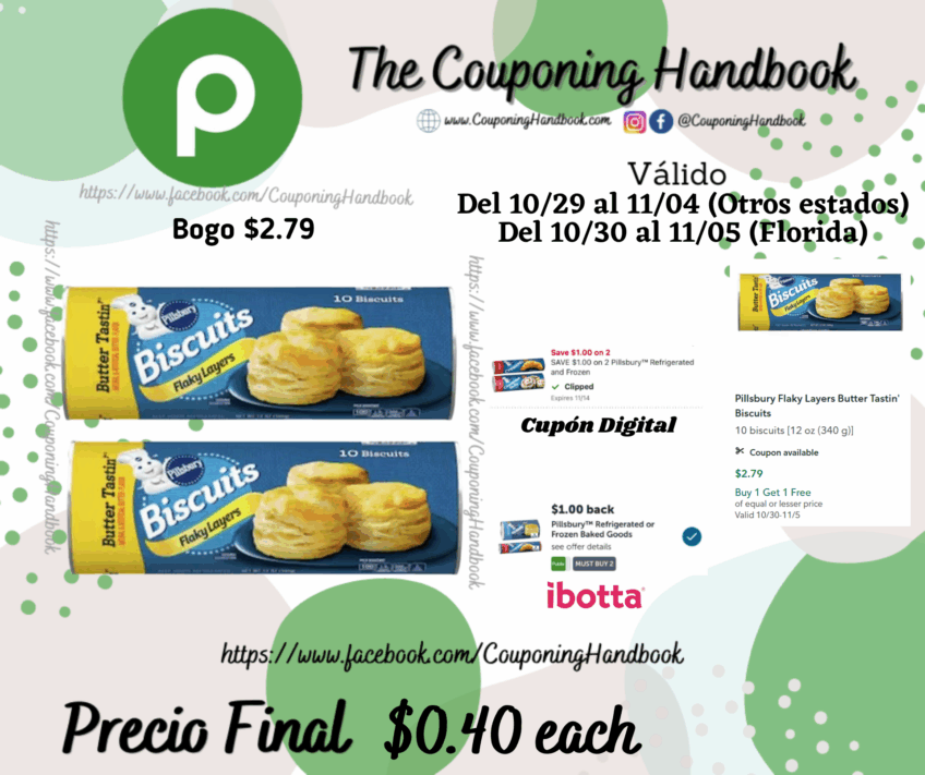 Pillsbury Flaky Layers Butter Tastin’ Biscuits 10 biscuits por $0.40