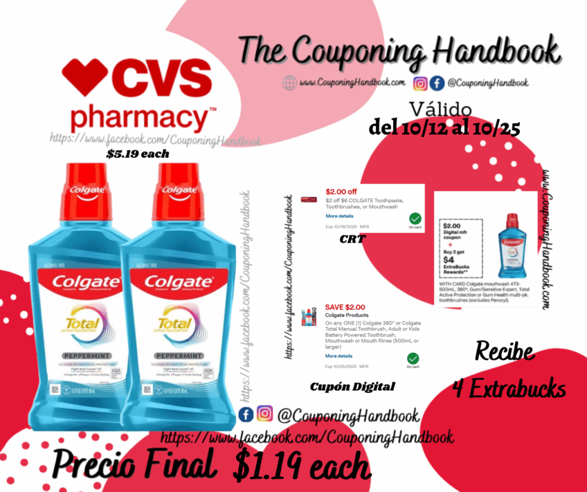 Colgate Total Antigingivitis Antiplaque Mouthwash, Alcohol-Free, Peppermint, 16.9 OZ por $1.19