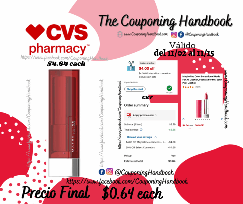 Maybelline Color Sensational The Creams, Cream Finish Lipstick Makeup, Coral Rise por $0.64