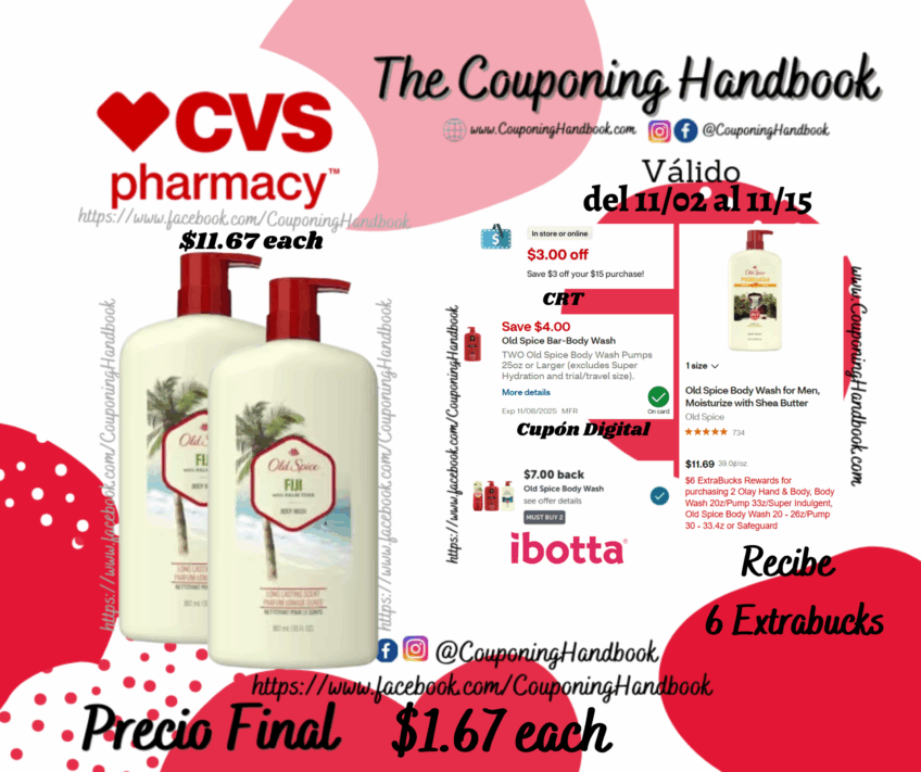 Old Spice Men’s Body Wash 30 OZ por $1.67