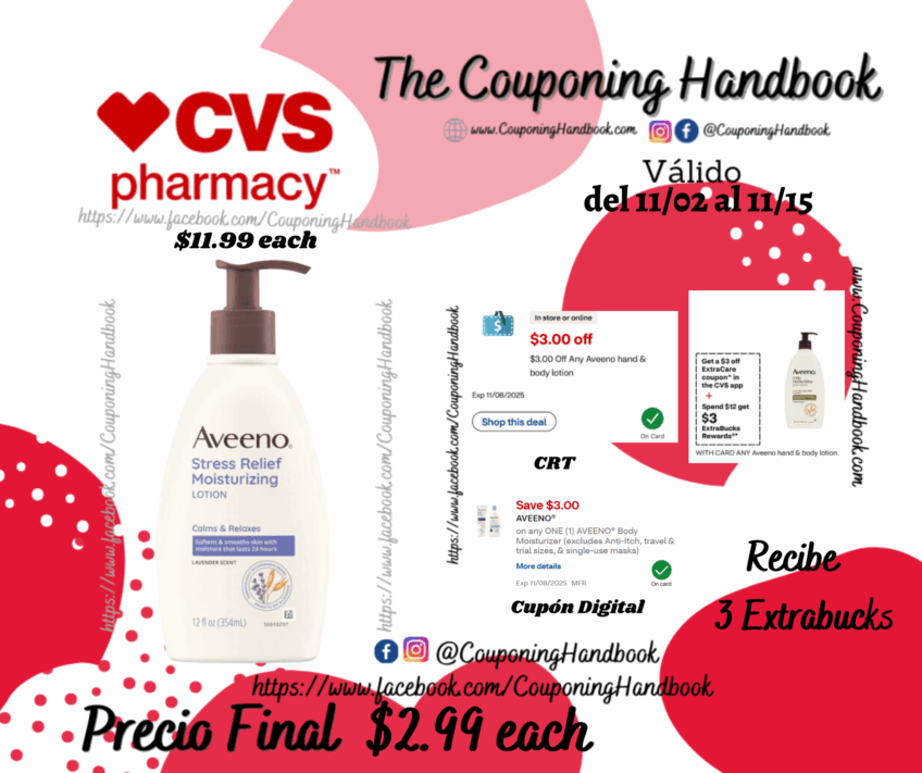 Aveeno Stress Relief Moisturizing Body Lotion, 12 Ounces por $2.99