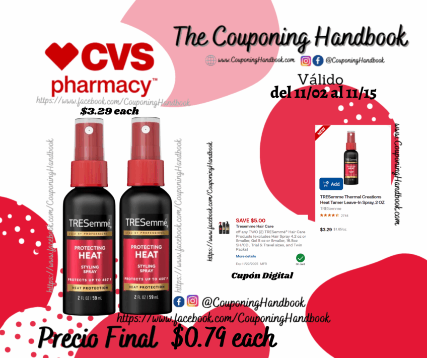 TRESemme Thermal Creations Heat Tamer Leave-In Spray, 2 OZ por $0.79