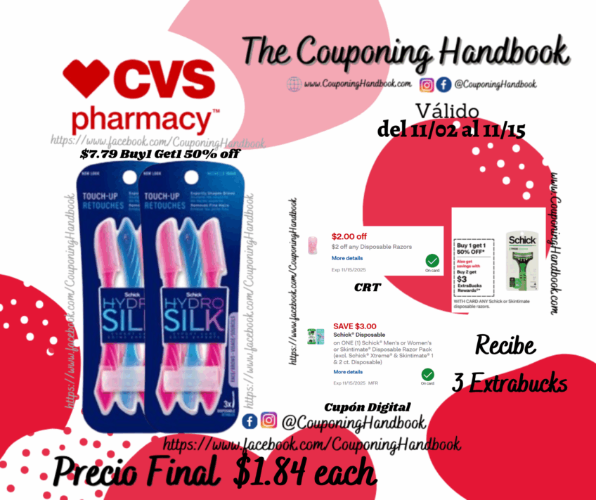 Schick Hydro Silk Touch-Up Multipurpose Razors, 3 CT por $1.84