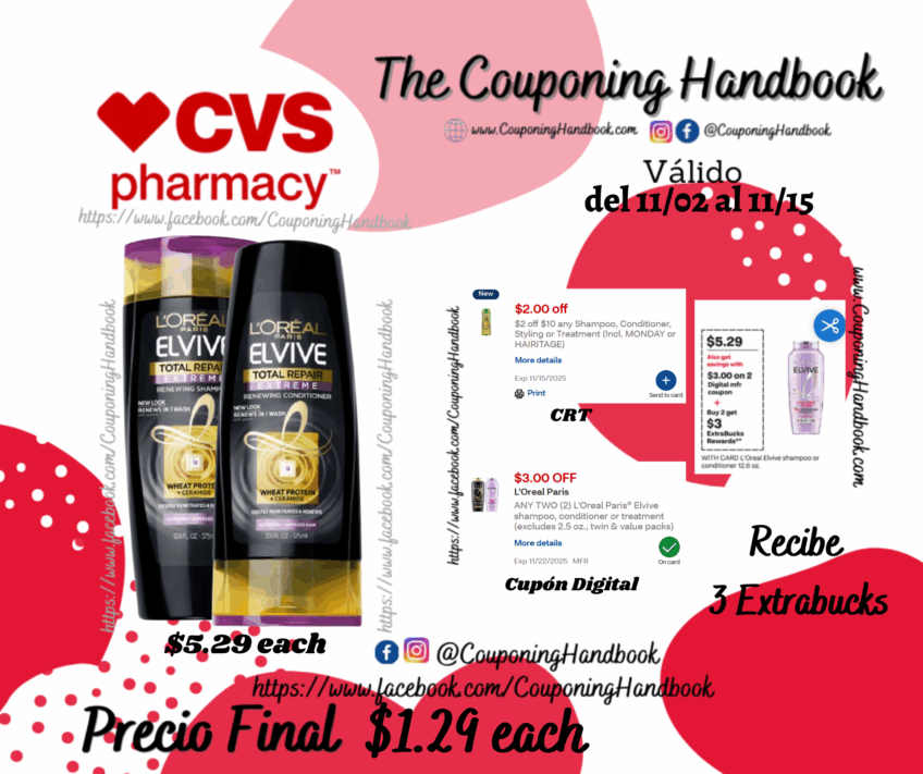 L’Oreal Paris Elvive Shampoo or Conditioner por $1.29