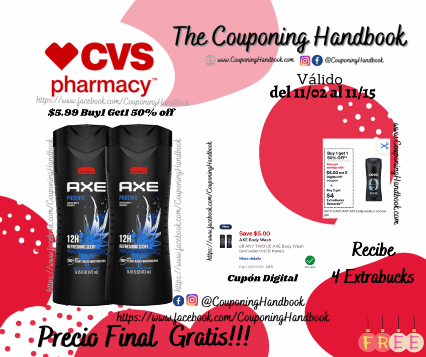 02 AXE Body Wash for Men, 16 OZ Gratis