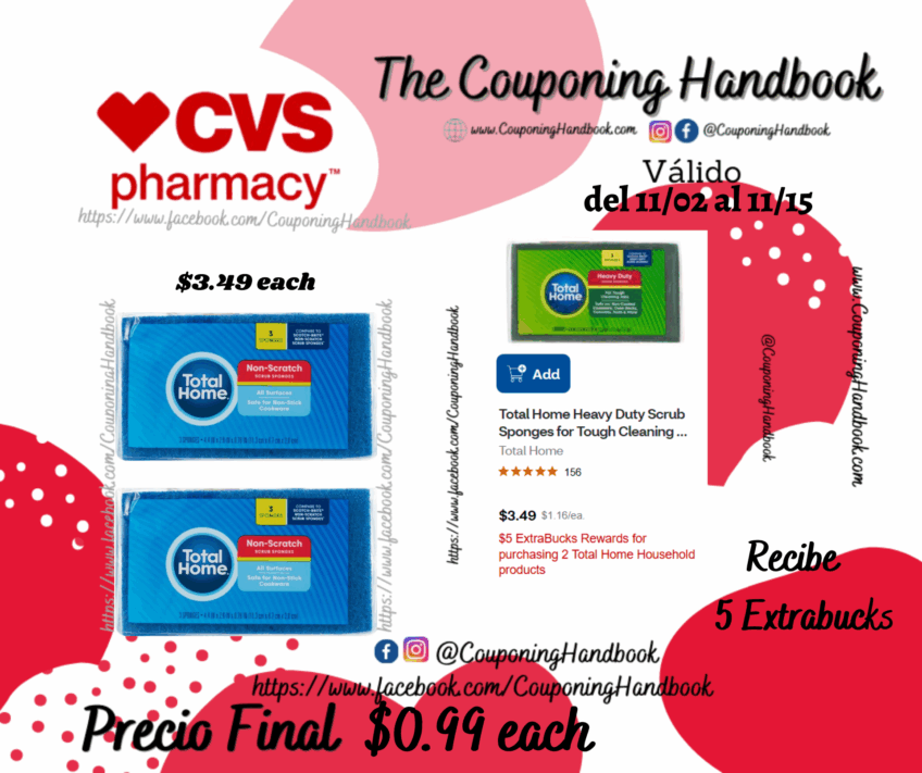 Total Home Non-Scratch Scrub Sponges, 3 CT por $0.99