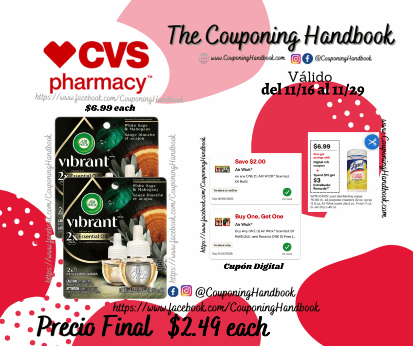 Air Wick® Vibrant Scented Oil Refill, White Sage & Mahogany, 2 ct por $2.49