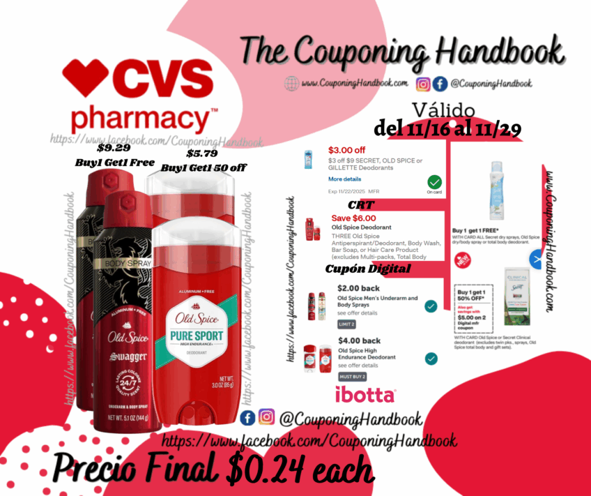 Old Spice deodorant por $0.24