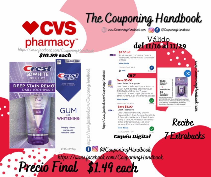 Crest Toothpaste por $1.49