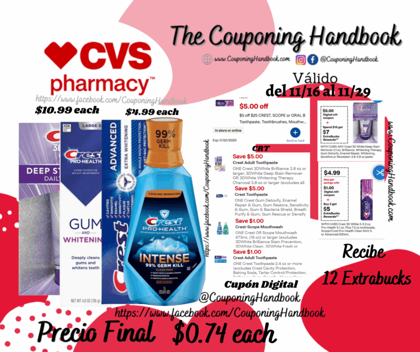 Productos Crest por $0.74