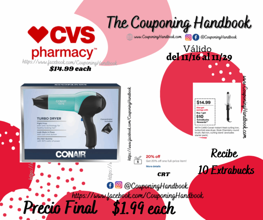 Conair 1875W Turbo Styler Hair Dryer por $1.99