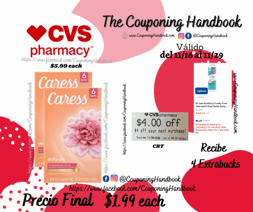 Caress Daily Silk Beauty Bar, 4 OZ, 6 Bar, 6 Count por $1.99