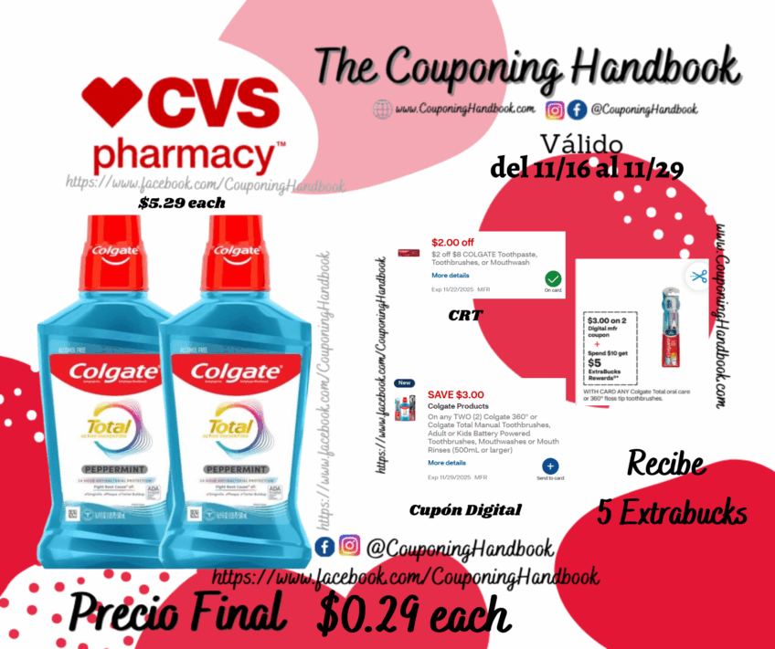 Colgate Total Antigingivitis Antiplaque Mouthwash, Alcohol-Free, Peppermint, 16.9 OZ por $0.29