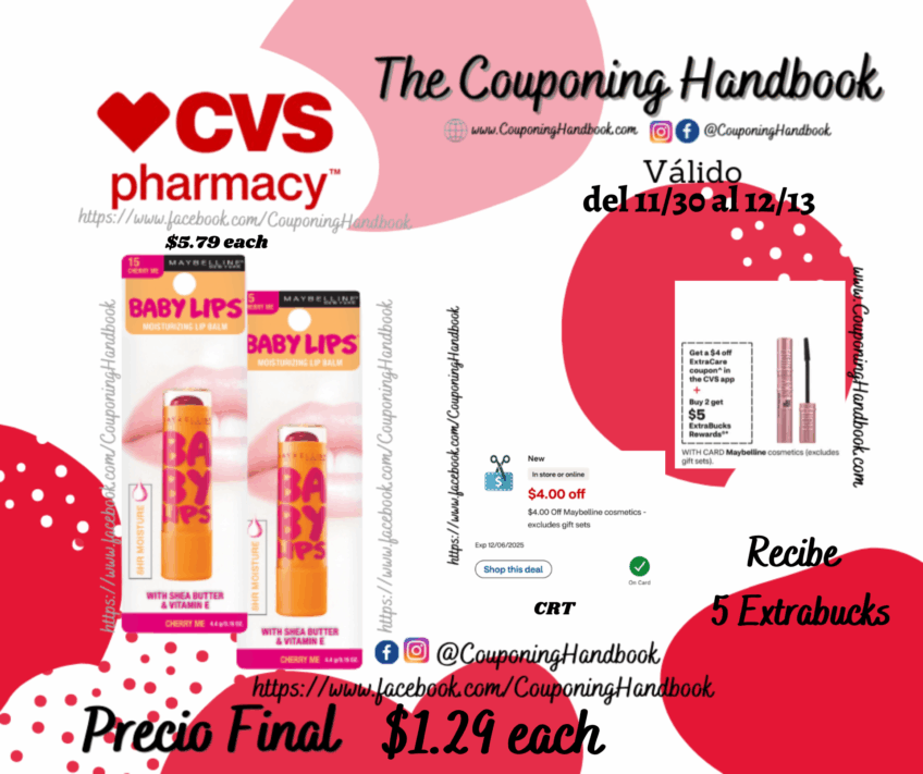 Maybelline Baby Lips Moisturizing Lip Balm por $1.29