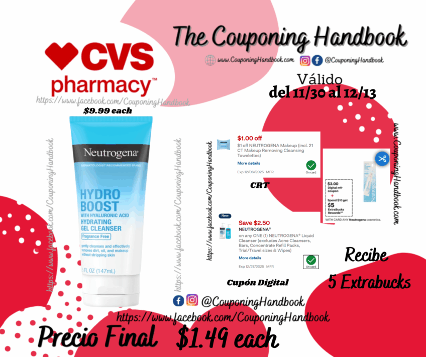 Neutrogena Hydro Boost Fragrance Free Foaming Face Wash, 5 fl. oz por $1.49