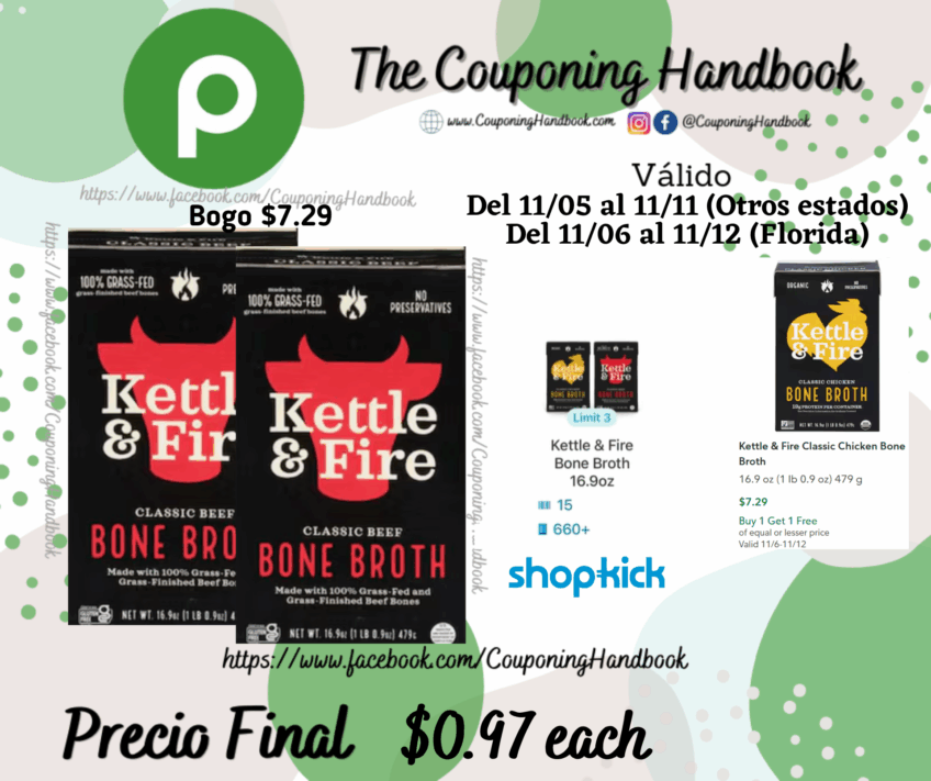 Kettle & Fire Classic Beef Bone Broth 16.9 oz por $0.97