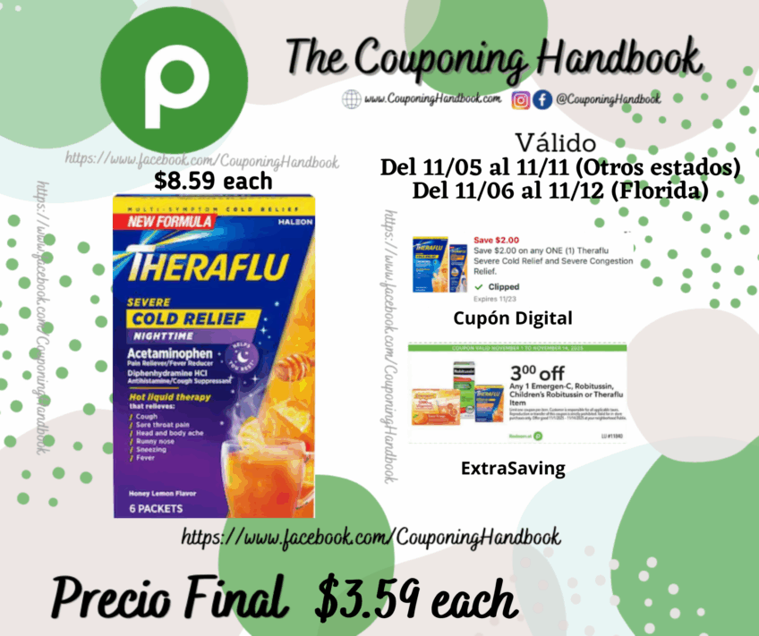 Theraflu Nighttime Severe Cold Relief Honey Lemon Flavor Powder – 6 Ct por $3.59