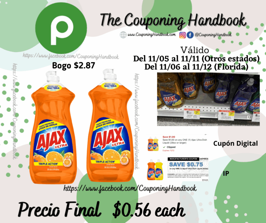 Ajax Ultra Triple Action Liquid Dish Soap por $0.56