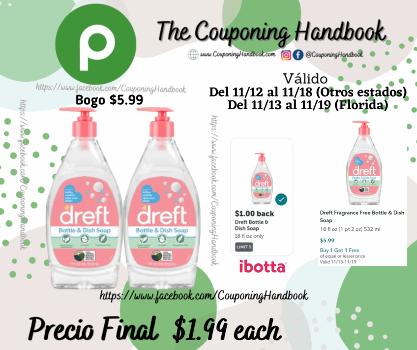 Dreft Fragrance Free Bottle & Dish Soap 18 fl oz por $1.99