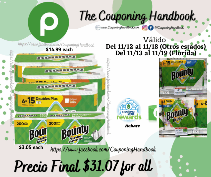 03 Bounty Paper Towels Full Sheet, 6 Count 6 ct y 02 Bounty Paper Napkins, White, 200 Count por $31.07