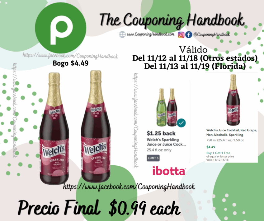 Welch’s Juice Cocktail, Red Grape, Non-Alcoholic, Sparkling por $0.99