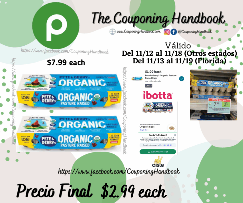 Pete & Gerry’s Organic Pasture Raised Eggs Large 12 eggs por $2.99