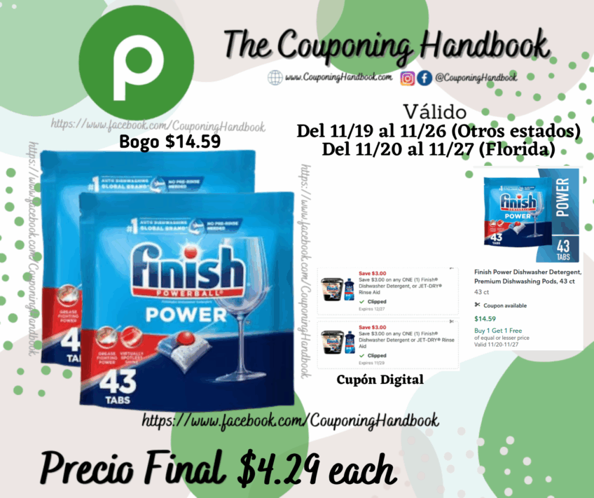 Finish Power Dishwasher Detergent, Premium Dishwashing Pods, 43 ct por $4.29