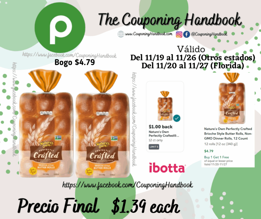 Nature’s Own Perfectly Crafted Brioche Style Butter Rolls, Non-GMO Dinner Rolls, 12 Count por $1.39