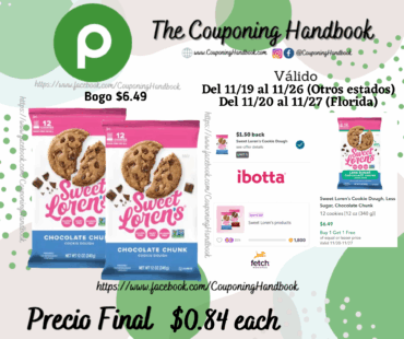 Sweet Loren’s Cookie Dough, Chocolate Chunk 12 cookies por $0.84