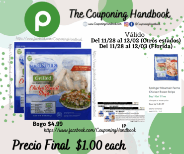 Springer Mountain Farms Chicken Breast Strips, Grille por $1.00