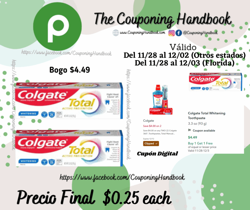 Colgate Total Whitening Toothpaste 3.3 oz por $0.25