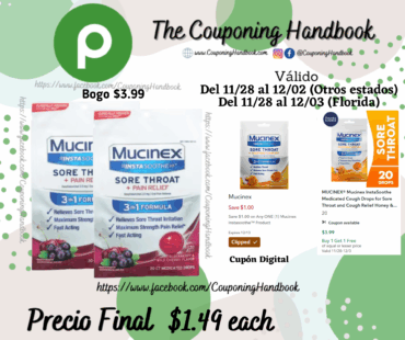 Mucinex InstaSoothe Sore Throat + Pain Relief, 3 in 1 Formula, Medicated Drops por $1.49