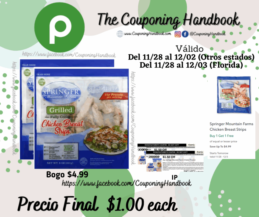 Springer Mountain Farms Chicken Breast Strips, Grille por $1.00