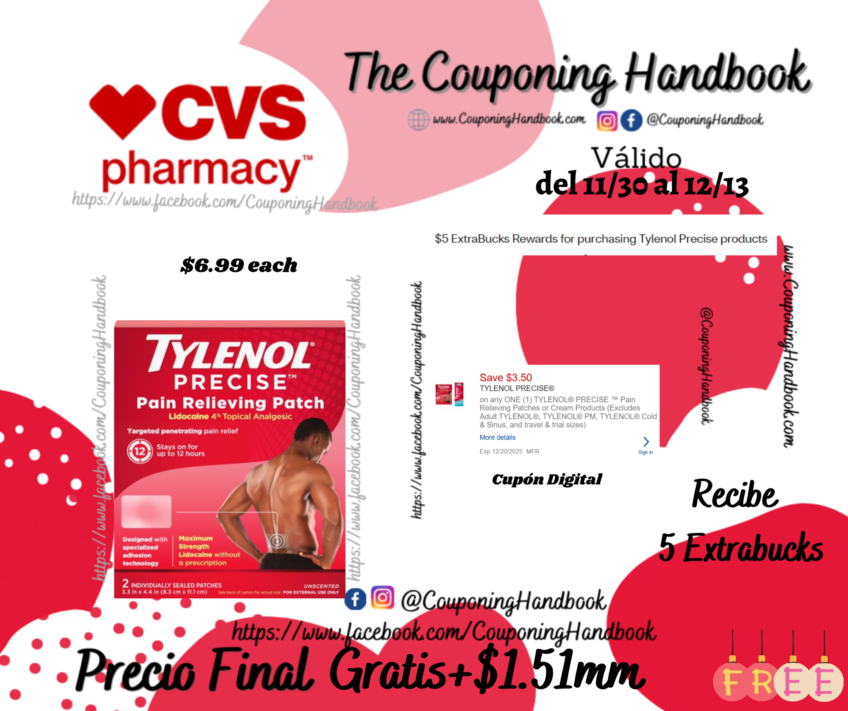 Tylenol Precise Pain Relieving Patch, 2CT, Large Gratis