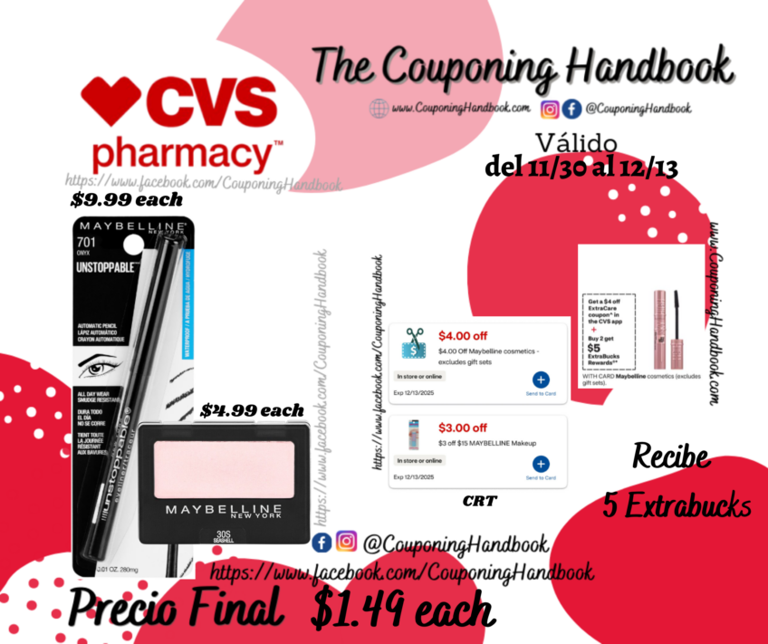 Productos Maybelline por $1.49