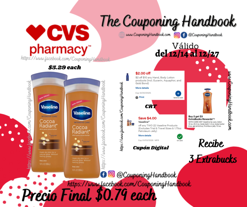 Vaseline Intensive Care Cocoa Radiant Body Lotion, 10 Ounces por $0.79