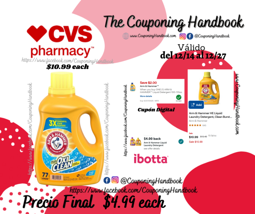 Arm & Hammer + OxiClean Liquid Laundry Detergent, 100 oz por $4.99