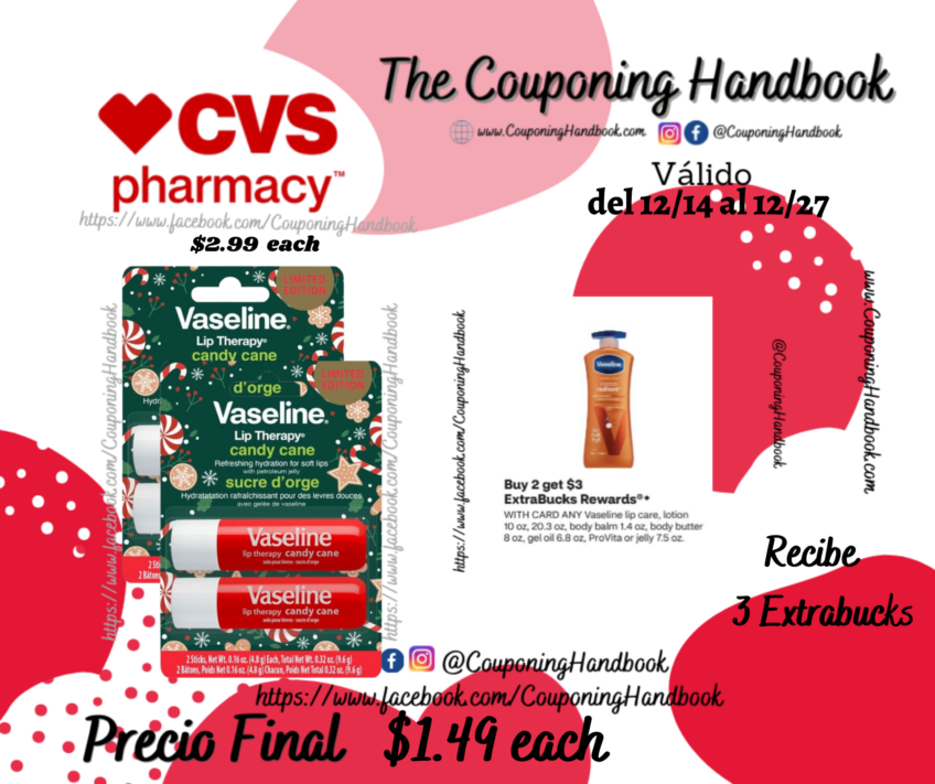 Vaseline Lip Therapy, 2 CT, Candy Cane por $1.49