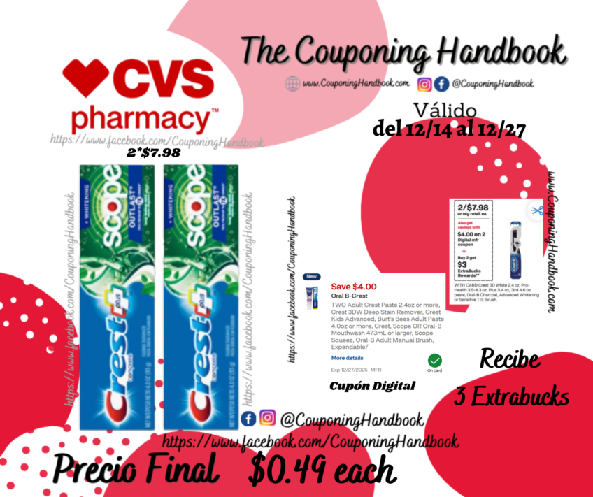 Crest Complete Plus Scope Outlast Whitening Fluoride Toothpaste 5.4 Ounces por $0.49