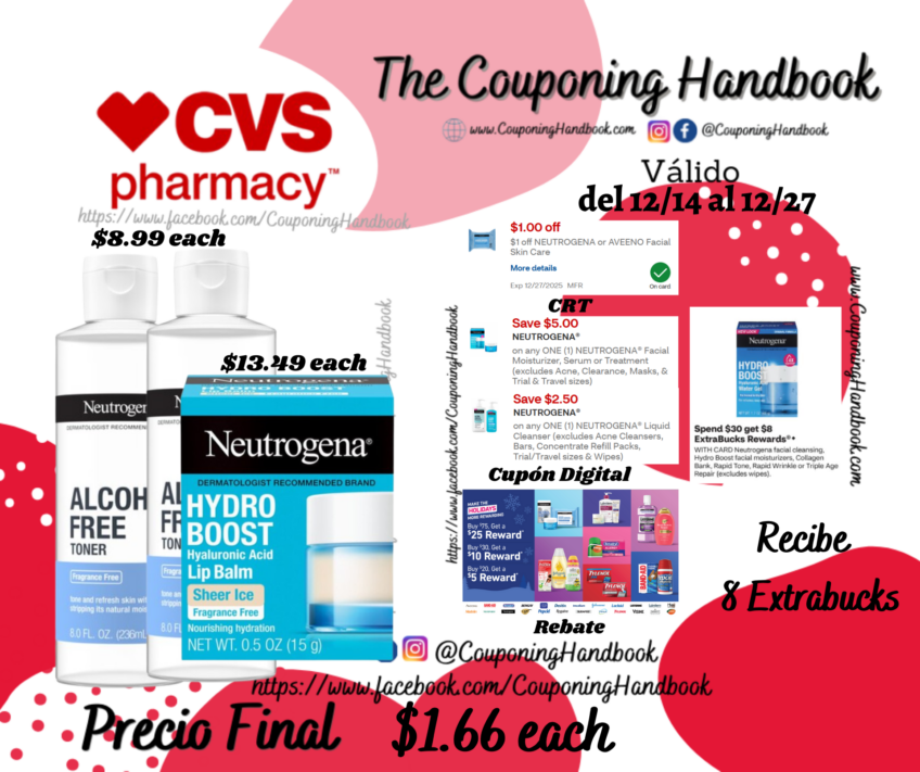 Productos Neutrogena por $1.66