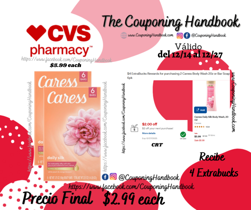 Caress Daily Silk Beauty Bar, 4 OZ, 6 Bar, 6 Count por $2.99